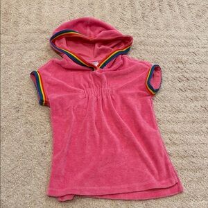 Hanna Andersson Pink Hooded Terry Swim Coverup with Rainbow Trim